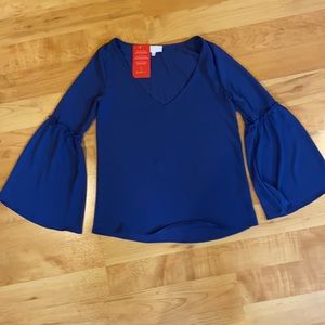 Evereve Navy Marina ruffle top - size small
